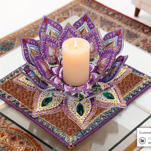 Креативен комплект - свещник лотос за редене на камъчета  purple